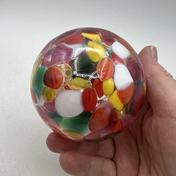 End of Day Hand Blown Art Glass Ball Christmas Ornament 3" Pink Orange Yellow - Picture 6 of 6